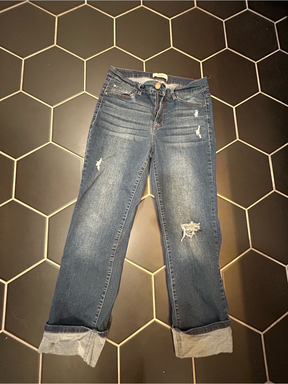 Angels Dark Blue Distressed Boyfriend Jeans